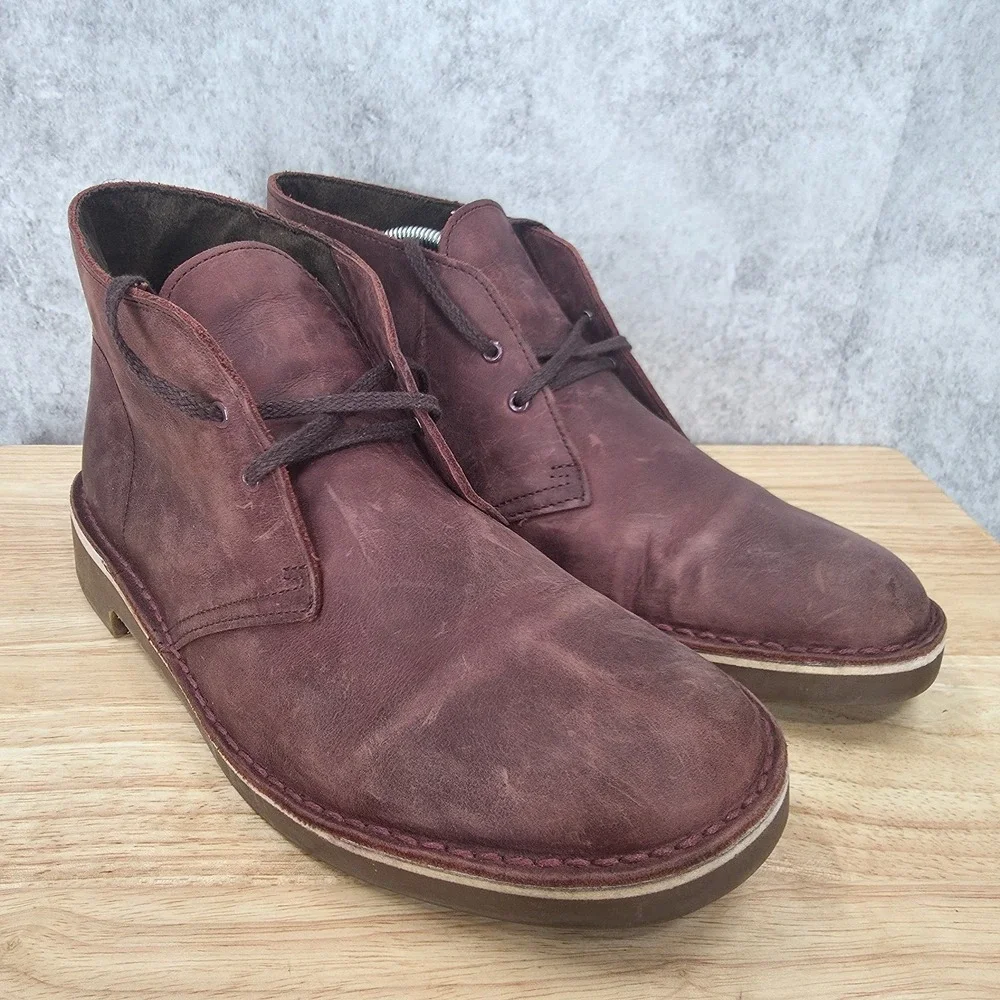 Clarks Bushacre 2 Boots Mens 10‎ Leather Chukka Aubergine Wine Ankle Lace Up